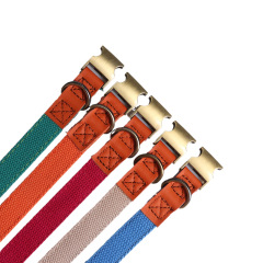 Manufacturer Wholesale Custom Logo Adjustable Dog Collar PU Colorblock Webbing Dog Collars