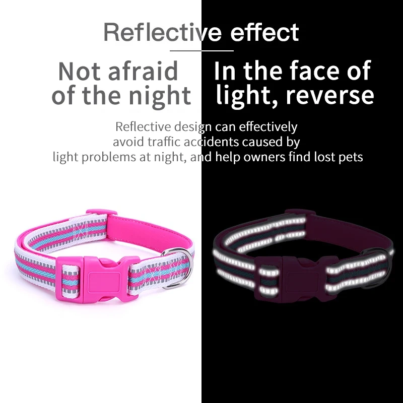 Heavy Duty Soft Adjustable Reflective Nylon Dog Collar Neoprene Striped Colourful Padded Dog Collar With Quick Release Buckle