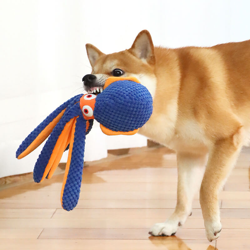 Pet dog chewing cloth toy, bite-resistant plush octopus toy that makes sounds