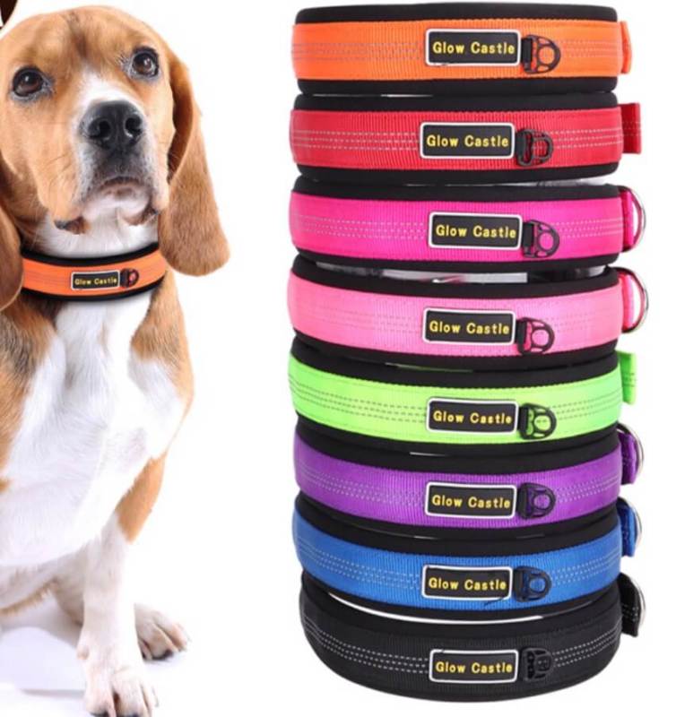 Glow In The Dark Pin Neoprene Design Big Reflective Nylon Wholesale Dog Collar Manufacturer Custom Training For Sale Dog Collar
