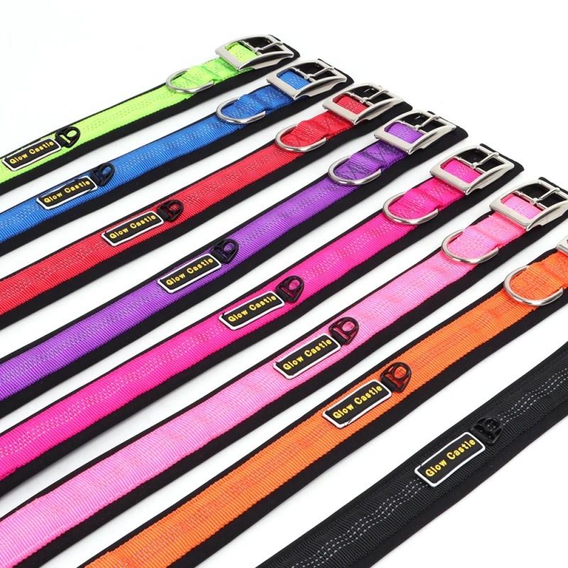 Glow In The Dark Pin Neoprene Design Big Reflective Nylon Wholesale Dog Collar Manufacturer Custom Training For Sale Dog Collar