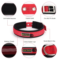 Glow In The Dark Pin Neoprene Design Big Reflective Nylon Wholesale Dog Collar Manufacturer Custom Training For Sale Dog Collar