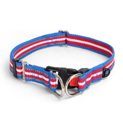 Colorblock Polyester Cotton Webbing Double D Buckle Dog Collar