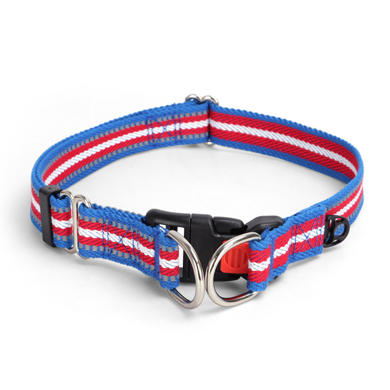 Colorblock Polyester Cotton Webbing Double D Buckle Dog Collar