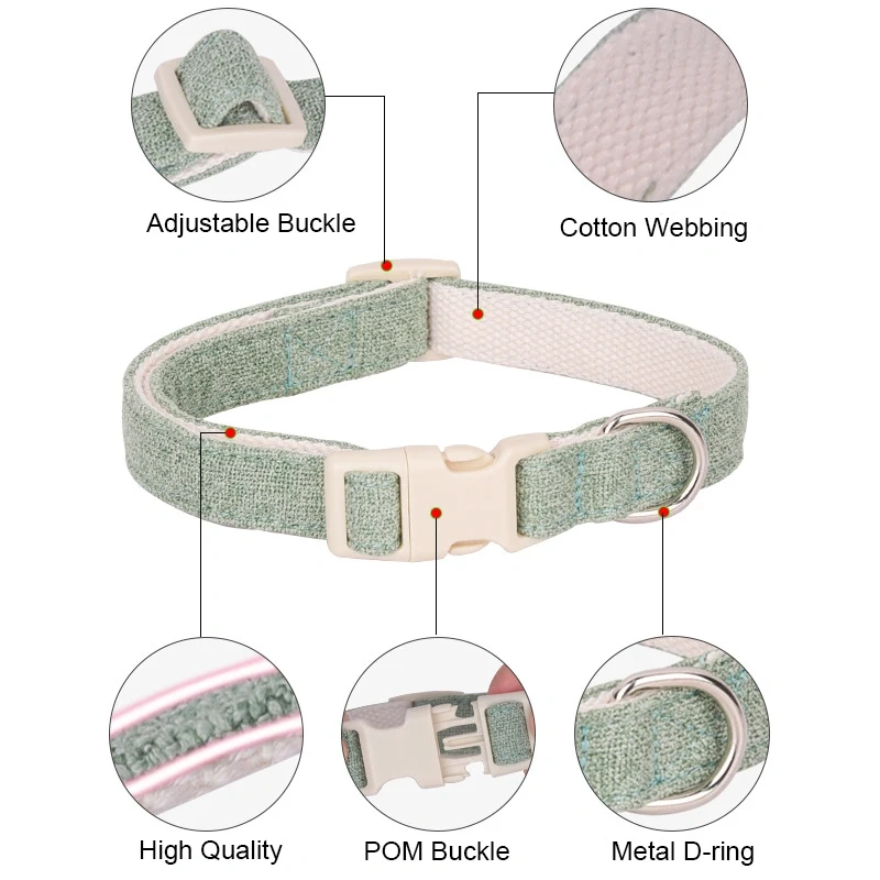 Pure Wholesale Soft Pet Hemp Dog Collars Manufacturer Comfortable Cotton Pet Collars Leashes