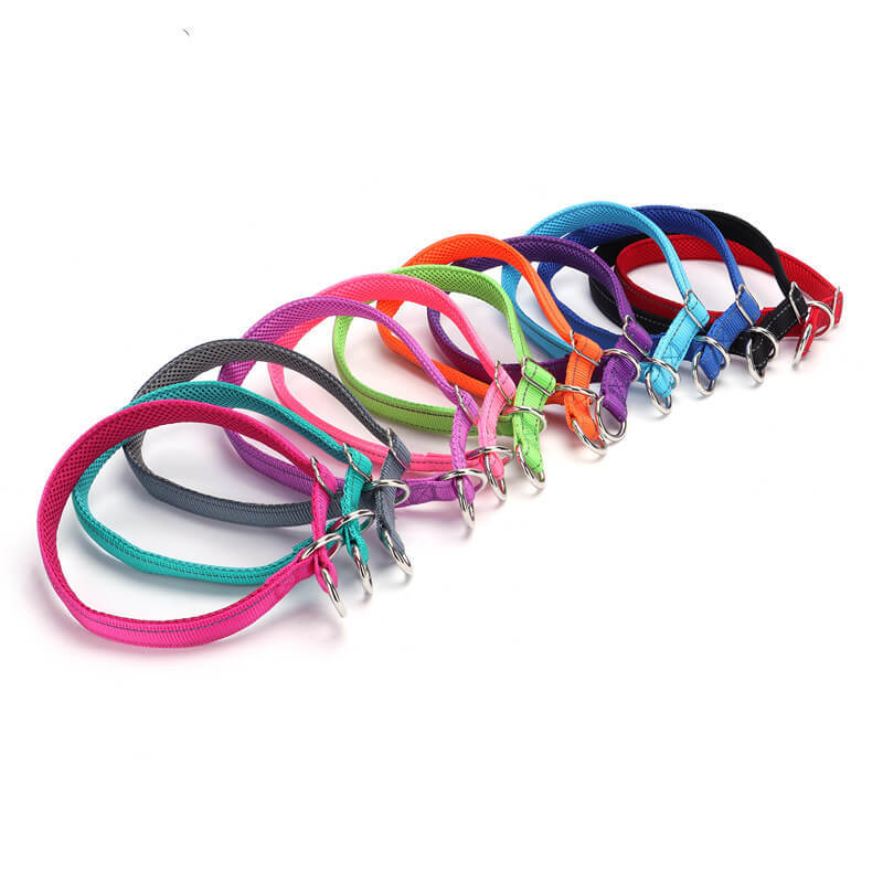 Nylon reflective mesh anti-suffocation training P chain dog collar