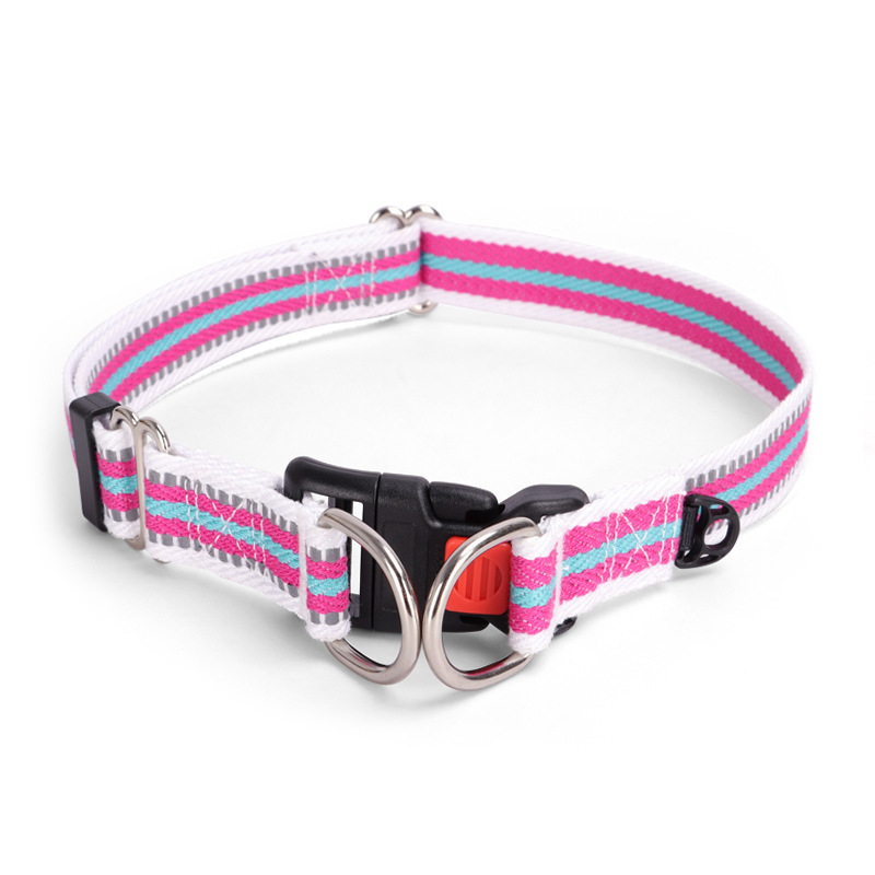 Colorblock Polyester Cotton Webbing Double D Buckle Dog Collar