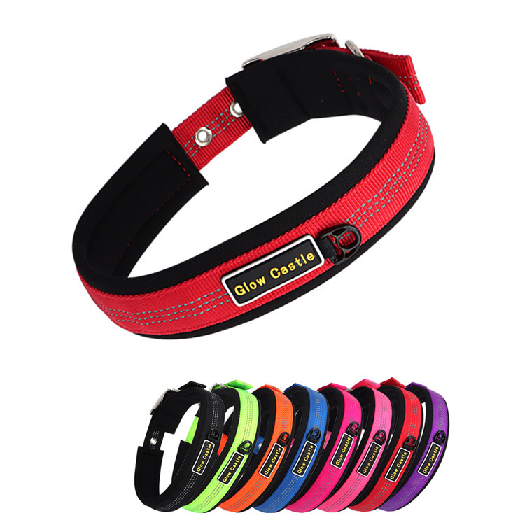 Glow In The Dark Pin Neoprene Design Big Reflective Nylon Wholesale Dog Collar Manufacturer Custom Training For Sale Dog Collar
