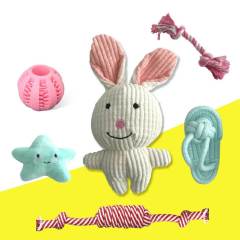 Dog toy set Pet cotton rope ball plush toy vocal bunny 6-piece set