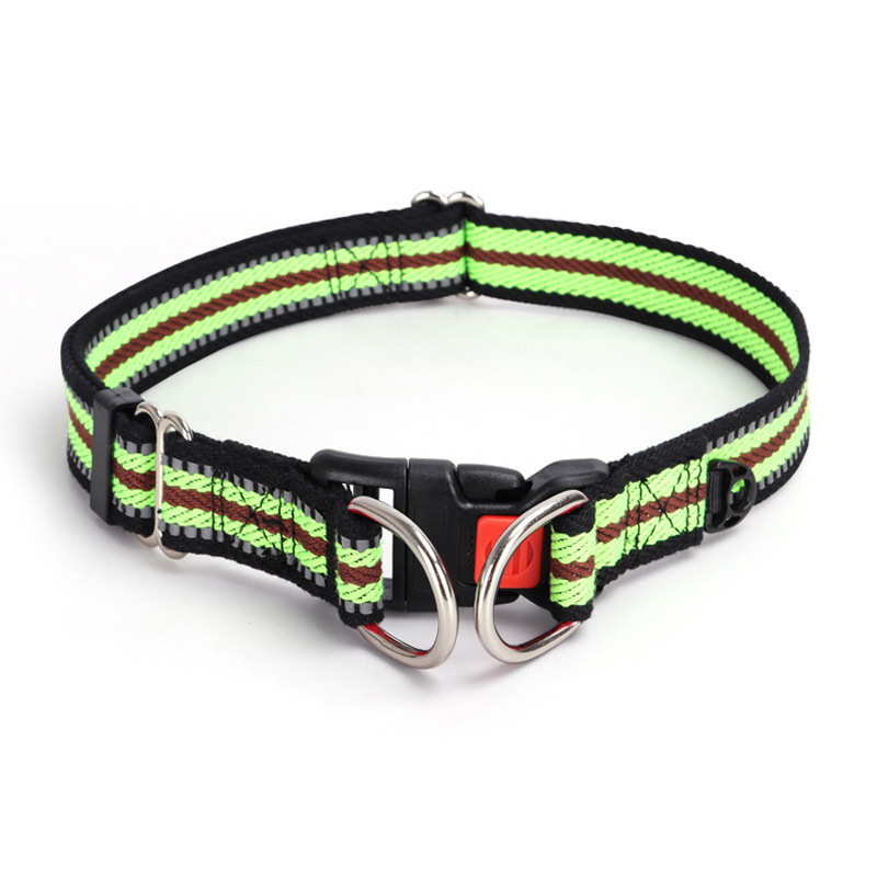 Colorblock Polyester Cotton Webbing Double D Buckle Dog Collar