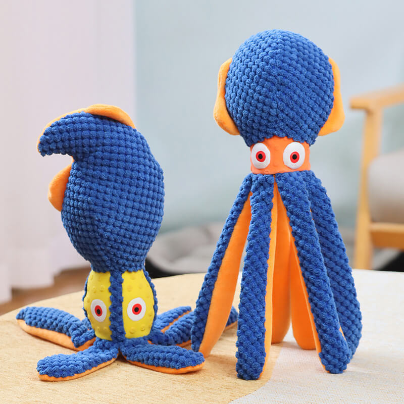 Pet dog chewing cloth toy, bite-resistant plush octopus toy that makes sounds