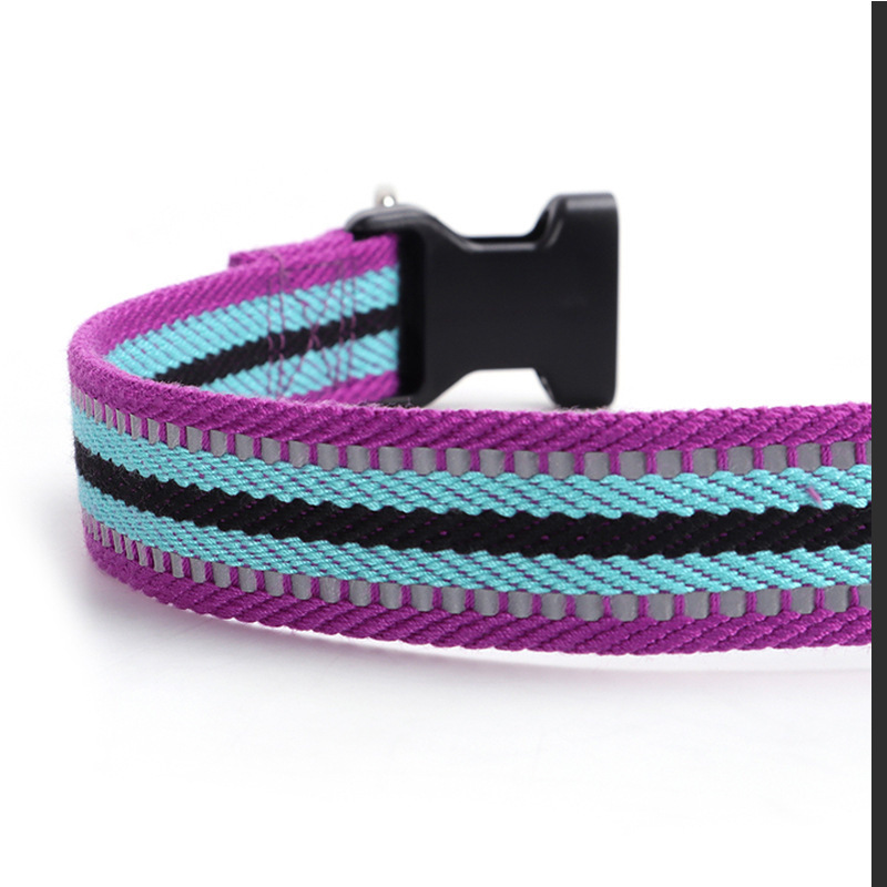 Colorblock Polyester Cotton Webbing Double D Buckle Dog Collar