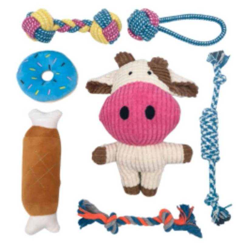 Dog toy set Pet cotton rope ball plush toy vocal calf 7 piece set