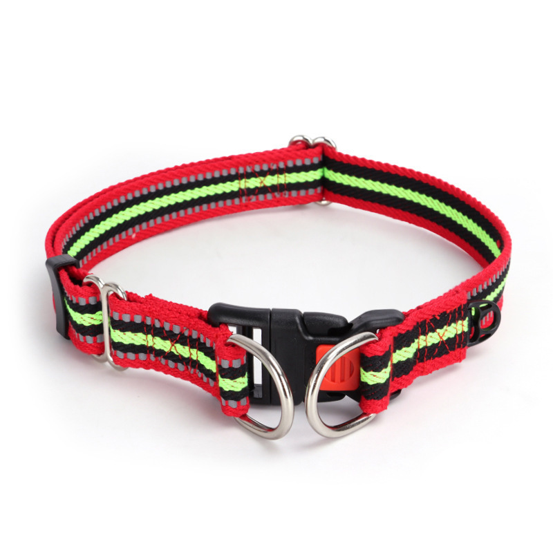 Colorblock Polyester Cotton Webbing Double D Buckle Dog Collar