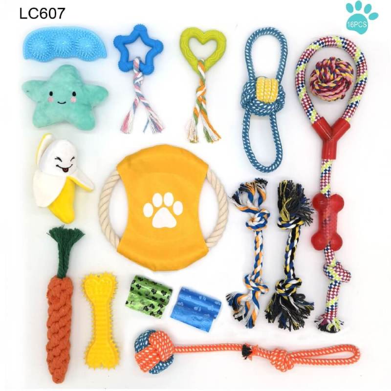 Dog toy set Pet cotton rope ball plush toy set 16 pieces