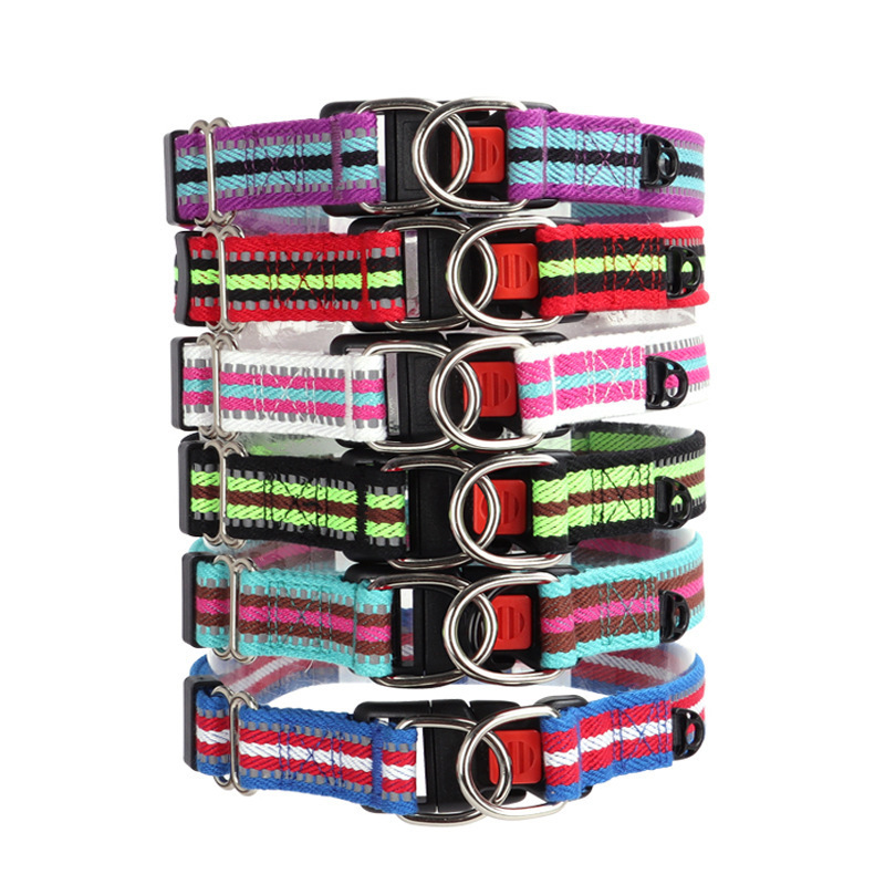 Colorblock Polyester Cotton Webbing Double D Buckle Dog Collar