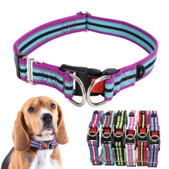Colorblock Polyester Cotton Webbing Double D Buckle Dog Collar