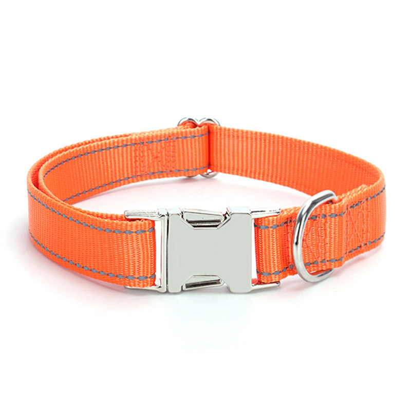 Manufacturer Direct Sale Pet Supplies Nylon Reflective Pet Dog Collar Solid Color Lettering Metal Buckle Collar for Cats Dogs