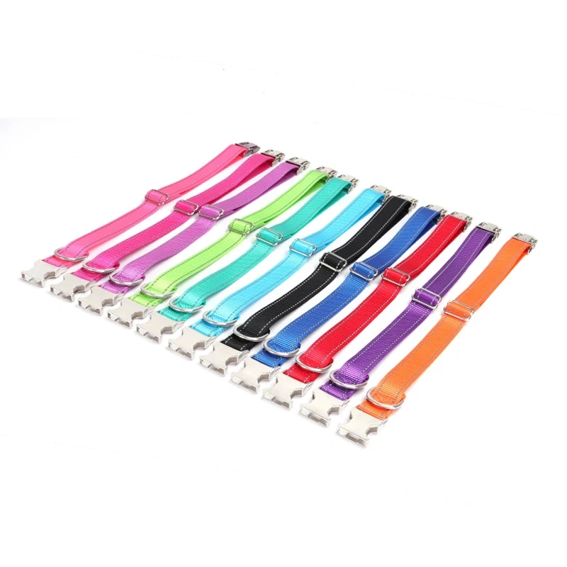 Manufacturer Direct Sale Pet Supplies Nylon Reflective Pet Dog Collar Solid Color Lettering Metal Buckle Collar for Cats Dogs