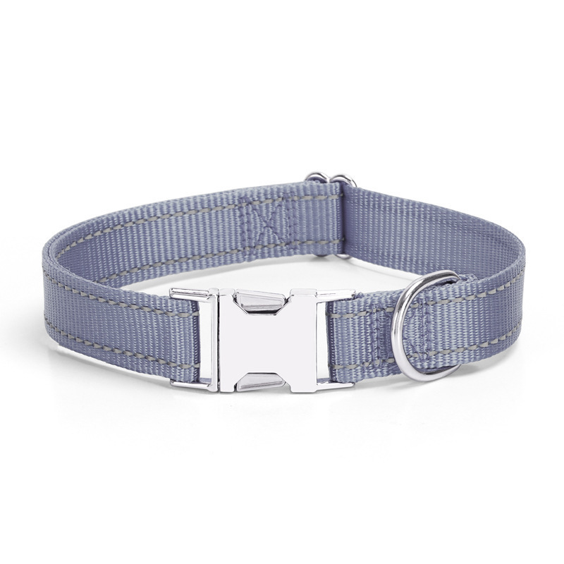 Manufacturer Direct Sale Pet Supplies Nylon Reflective Pet Dog Collar Solid Color Lettering Metal Buckle Collar for Cats Dogs