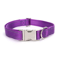 Manufacturer Direct Sale Pet Supplies Nylon Reflective Pet Dog Collar Solid Color Lettering Metal Buckle Collar for Cats Dogs