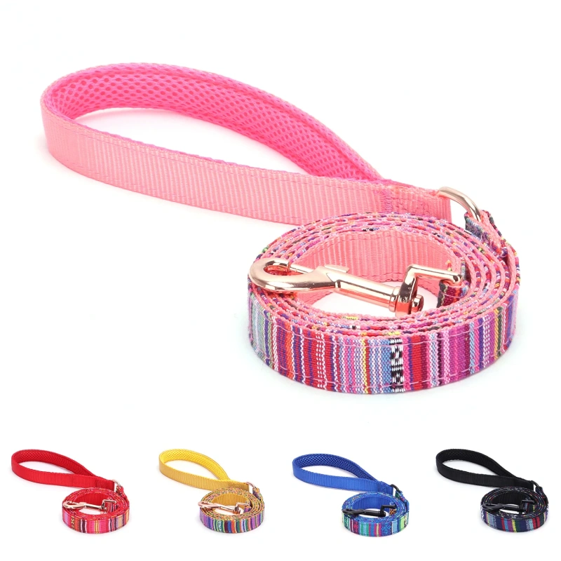 Wholesale Custom Pet Dog Collar Colorful Stripes Medium Small Luxury Nylon Metal Buckle Pet Dog Collar and Leash Set