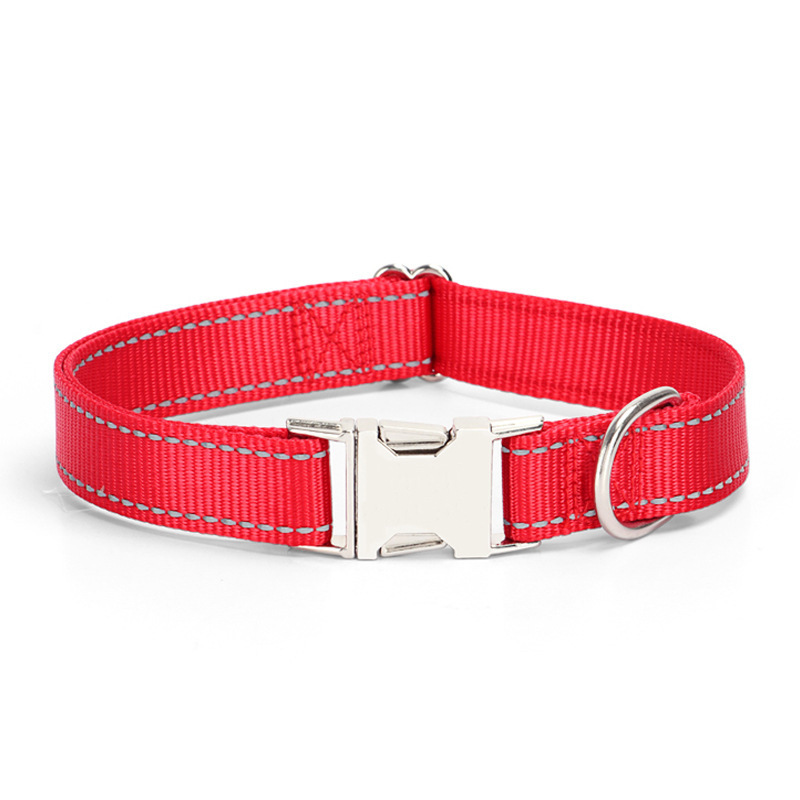 Manufacturer Direct Sale Pet Supplies Nylon Reflective Pet Dog Collar Solid Color Lettering Metal Buckle Collar for Cats Dogs