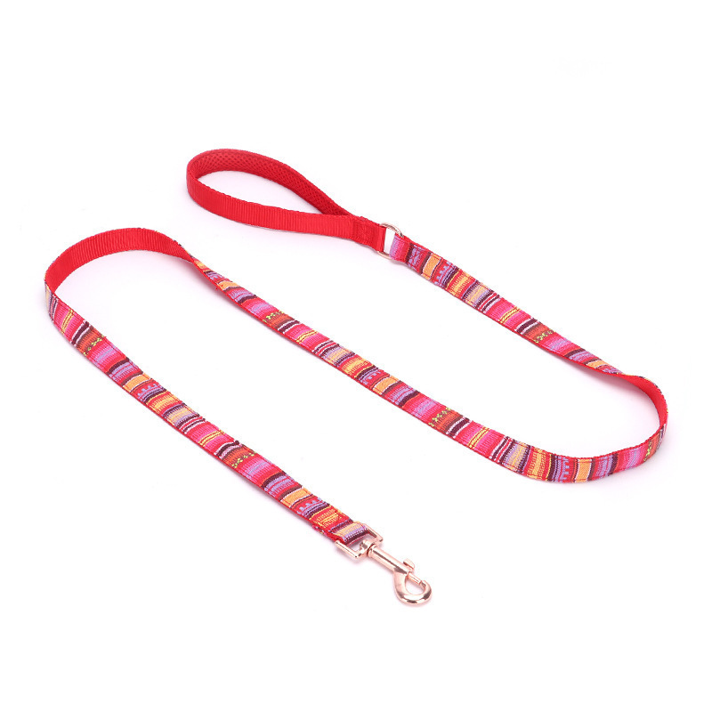 Wholesale Custom Pet Dog Collar Colorful Stripes Medium Small Luxury Nylon Metal Buckle Pet Dog Collar and Leash Set