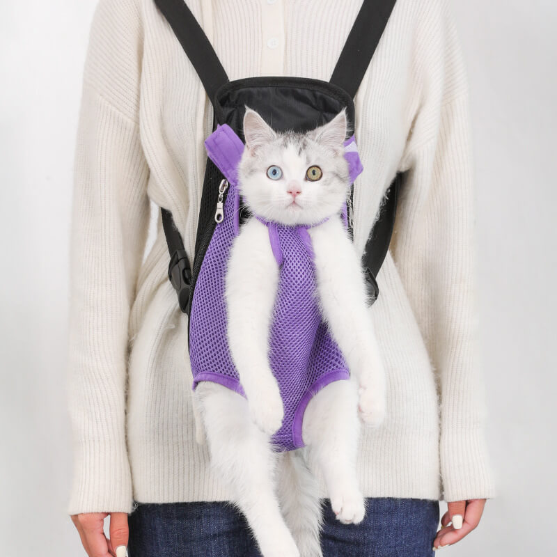 Pet chest bag, outdoor pet cat bag, dog mesh breathable and comfortable backpack, four-legged backpack