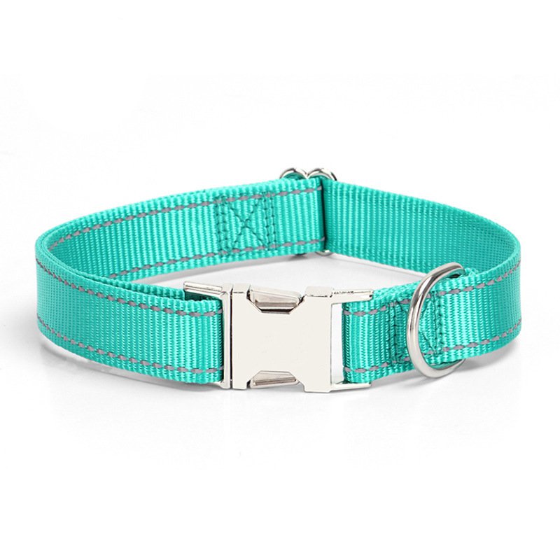 Manufacturer Direct Sale Pet Supplies Nylon Reflective Pet Dog Collar Solid Color Lettering Metal Buckle Collar for Cats Dogs