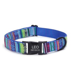 Wholesale Custom Pet Dog Collar Colorful Stripes Medium Small Luxury Nylon Metal Buckle Pet Dog Collar and Leash Set