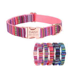 Wholesale Custom Pet Dog Collar Colorful Stripes Medium Small Luxury Nylon Metal Buckle Pet Dog Collar and Leash Set