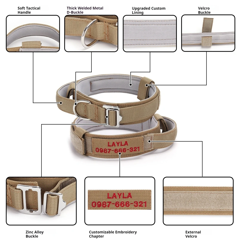 Luxury Tactical Dog Collar Adjustable Military Nylon Dog Collar Heavy Duty Metal Buckle With Handle For Dog Training