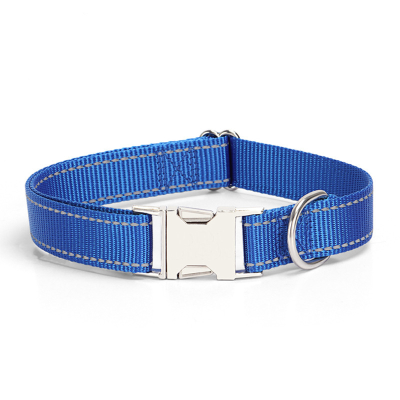 Manufacturer Direct Sale Pet Supplies Nylon Reflective Pet Dog Collar Solid Color Lettering Metal Buckle Collar for Cats Dogs