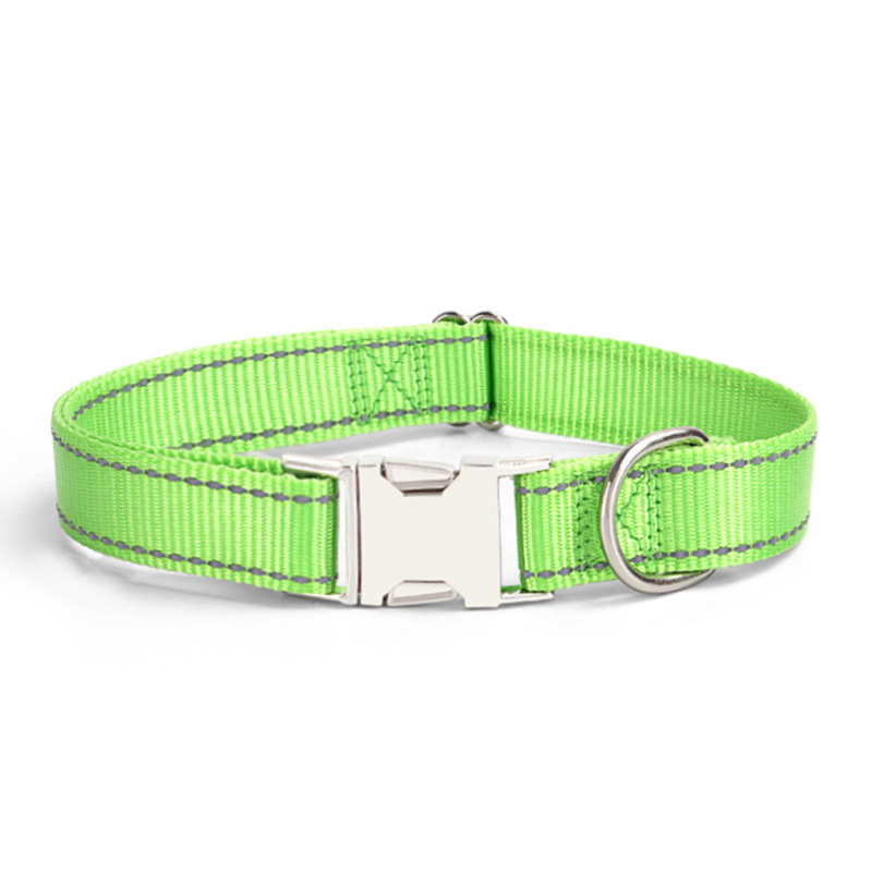 Manufacturer Direct Sale Pet Supplies Nylon Reflective Pet Dog Collar Solid Color Lettering Metal Buckle Collar for Cats Dogs
