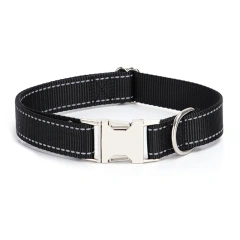 Manufacturer Direct Sale Pet Supplies Nylon Reflective Pet Dog Collar Solid Color Lettering Metal Buckle Collar for Cats Dogs