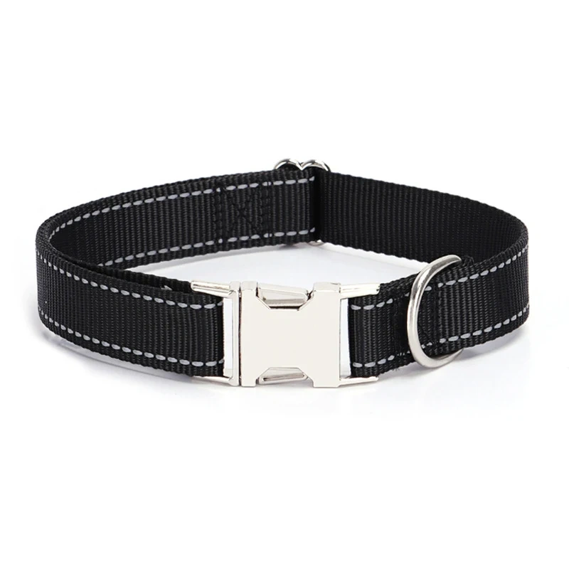 Manufacturer Direct Sale Pet Supplies Nylon Reflective Pet Dog Collar Solid Color Lettering Metal Buckle Collar for Cats Dogs