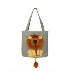 Portable one-shoulder thickened canvas cat bag, little lion shaped cat bag