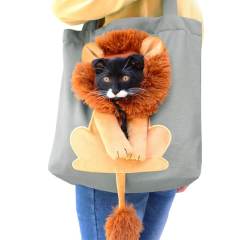 Portable one-shoulder thickened canvas cat bag, little lion shaped cat bag