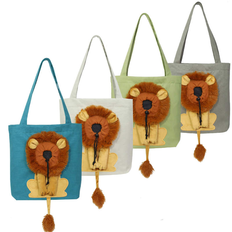 Portable one-shoulder thickened canvas cat bag, little lion shaped cat bag