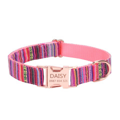 Wholesale Custom Pet Dog Collar Colorful Stripes Medium Small Luxury Nylon Metal Buckle Pet Dog Collar and Leash Set