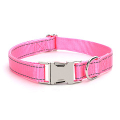 Manufacturer Direct Sale Pet Supplies Nylon Reflective Pet Dog Collar Solid Color Lettering Metal Buckle Collar for Cats Dogs