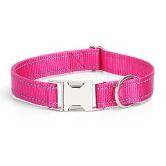 Manufacturer Direct Sale Pet Supplies Nylon Reflective Pet Dog Collar Solid Color Lettering Metal Buckle Collar for Cats Dogs