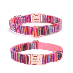 Wholesale Custom Pet Dog Collar Colorful Stripes Medium Small Luxury Nylon Metal Buckle Pet Dog Collar and Leash Set