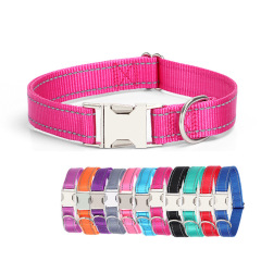 Manufacturer Direct Sale Pet Supplies Nylon Reflective Pet Dog Collar Solid Color Lettering Metal Buckle Collar for Cats Dogs