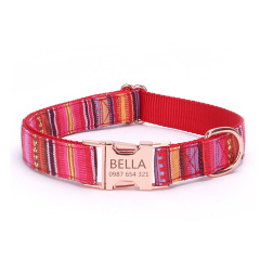 Wholesale Custom Pet Dog Collar Colorful Stripes Medium Small Luxury Nylon Metal Buckle Pet Dog Collar and Leash Set