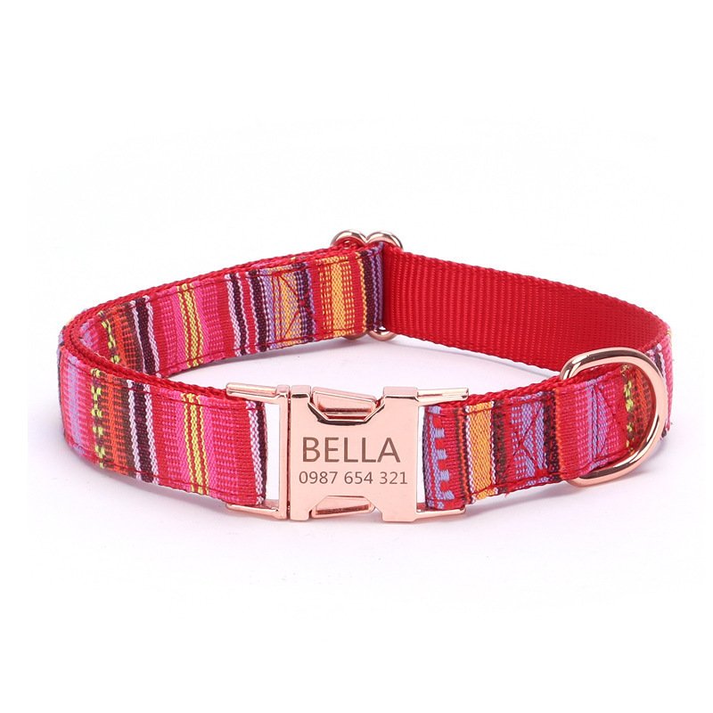 Wholesale Custom Pet Dog Collar Colorful Stripes Medium Small Luxury Nylon Metal Buckle Pet Dog Collar and Leash Set