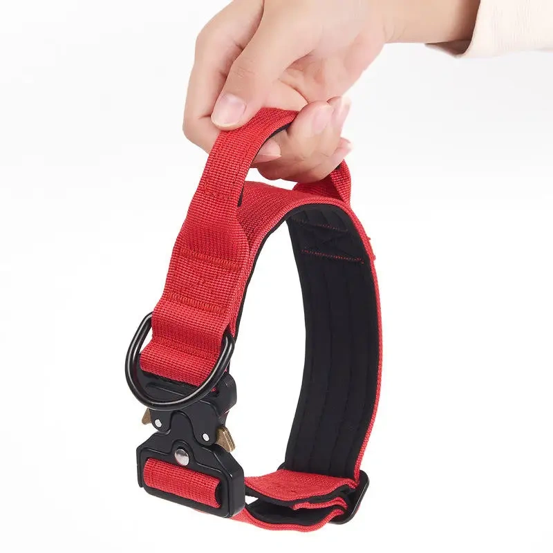 Personalized Tactical Dog Training Collar Nylon Adjustable Quick Release De Perros Collar with Handle for Medium Large Dogs