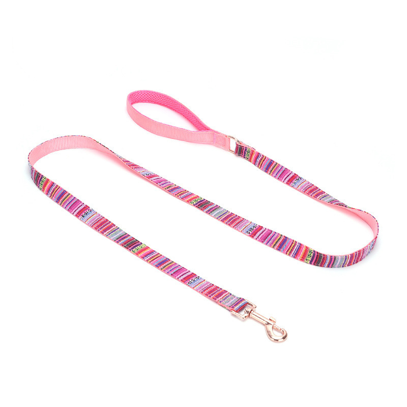 Wholesale Custom Pet Dog Collar Colorful Stripes Medium Small Luxury Nylon Metal Buckle Pet Dog Collar and Leash Set