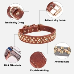 Hot Sale Manufacture High-quality OEM/ODM Luxury Rivet Genuine Designer Custom Leather Dog Collar Custom